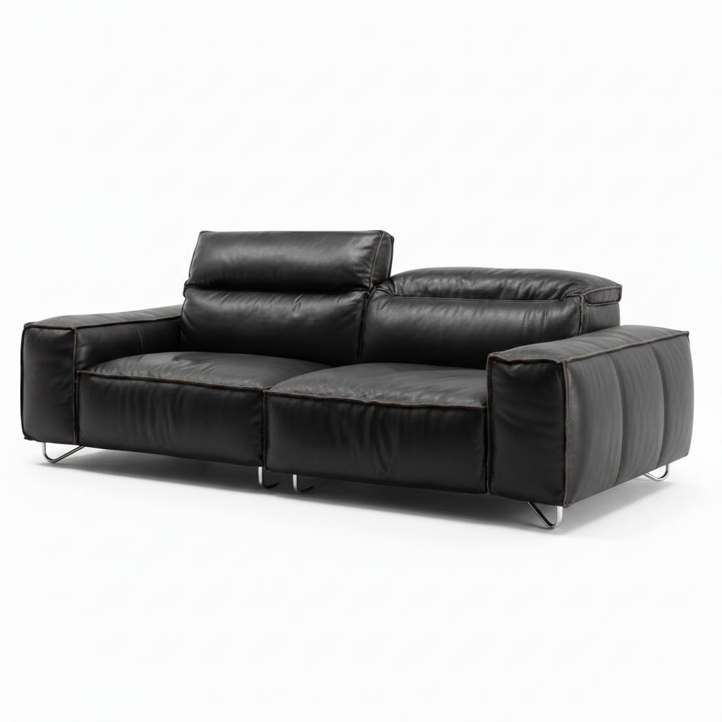 Cormaro Sofa black full leather right front 45 degree view two