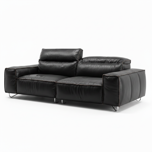Cormaro Sofa black full leather right front 45 degree view two
