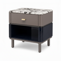 Osseline End Table 45-degree left-front view with faux-marble top and open shelf