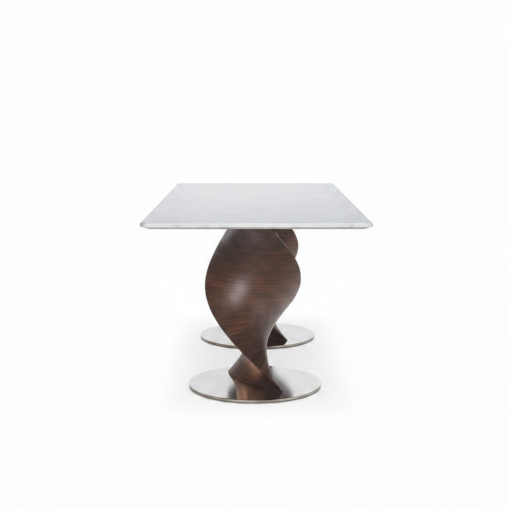 Lucienne Marble Dining Table shown in a true 90-degree end-on profile