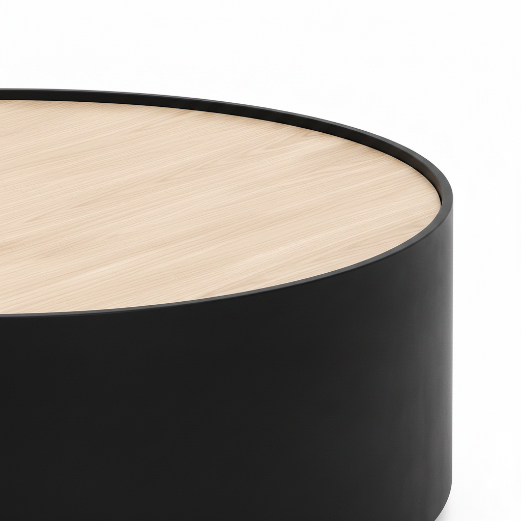 Ceralis Coffee Table light wood tabletop with black rounded edge detail