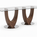 Close-up of the matching curved ash wood supports on Duvall Marble Dining Table