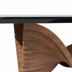 Close-up of the Halcyon Dining Table base and tabletop connection detail