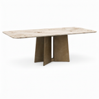 Cavelle Dining Table in marble and carbon steel, front-right 45-degree view on white background