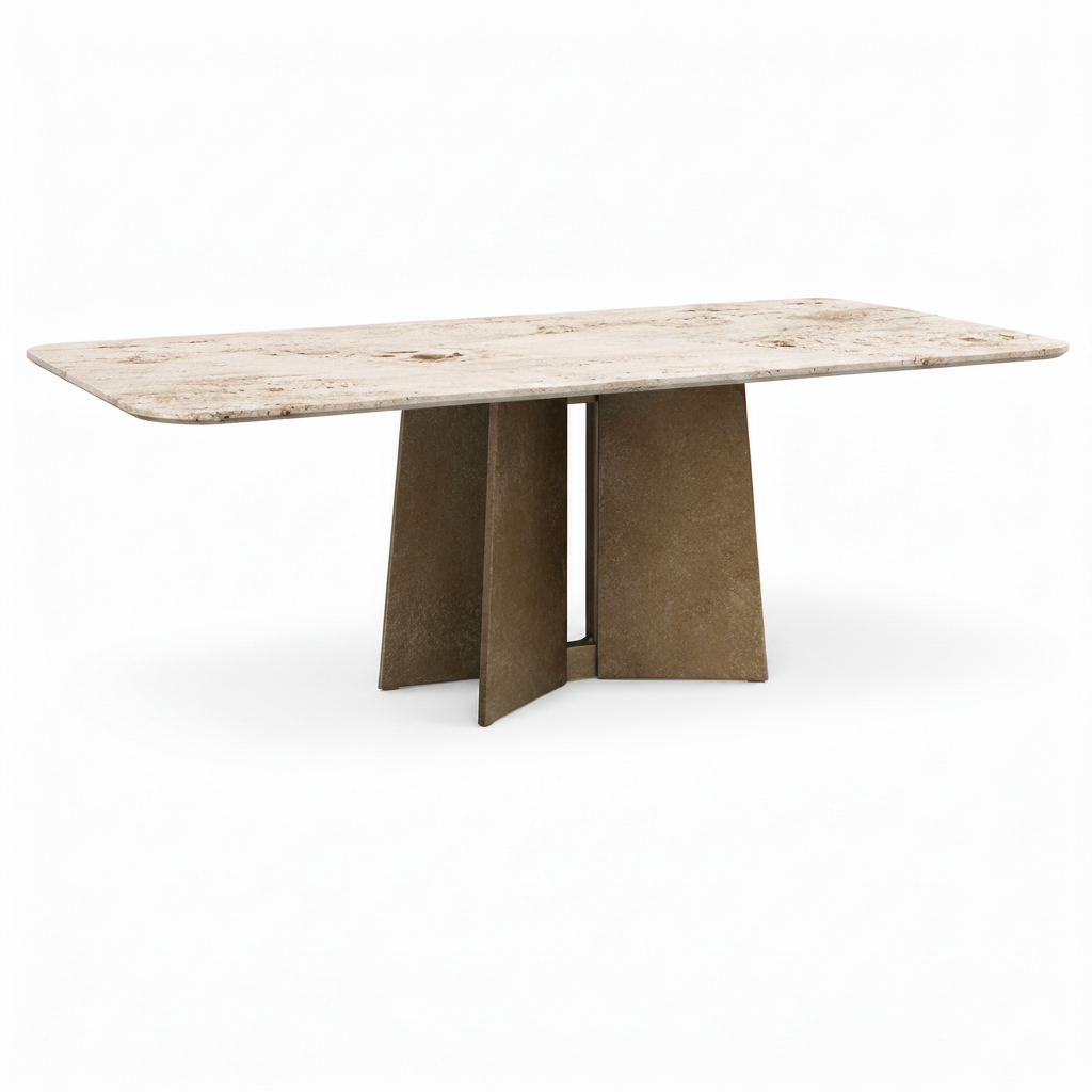 Cavelle Dining Table in marble and carbon steel, front-right 45-degree view on white background
