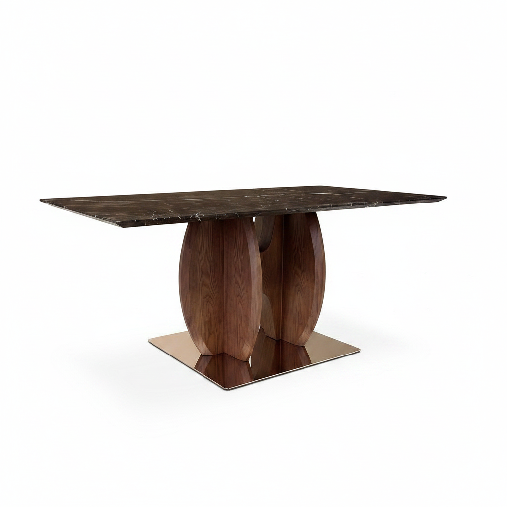 Neroli Marble Dining Table white background 45 degree three quarter view