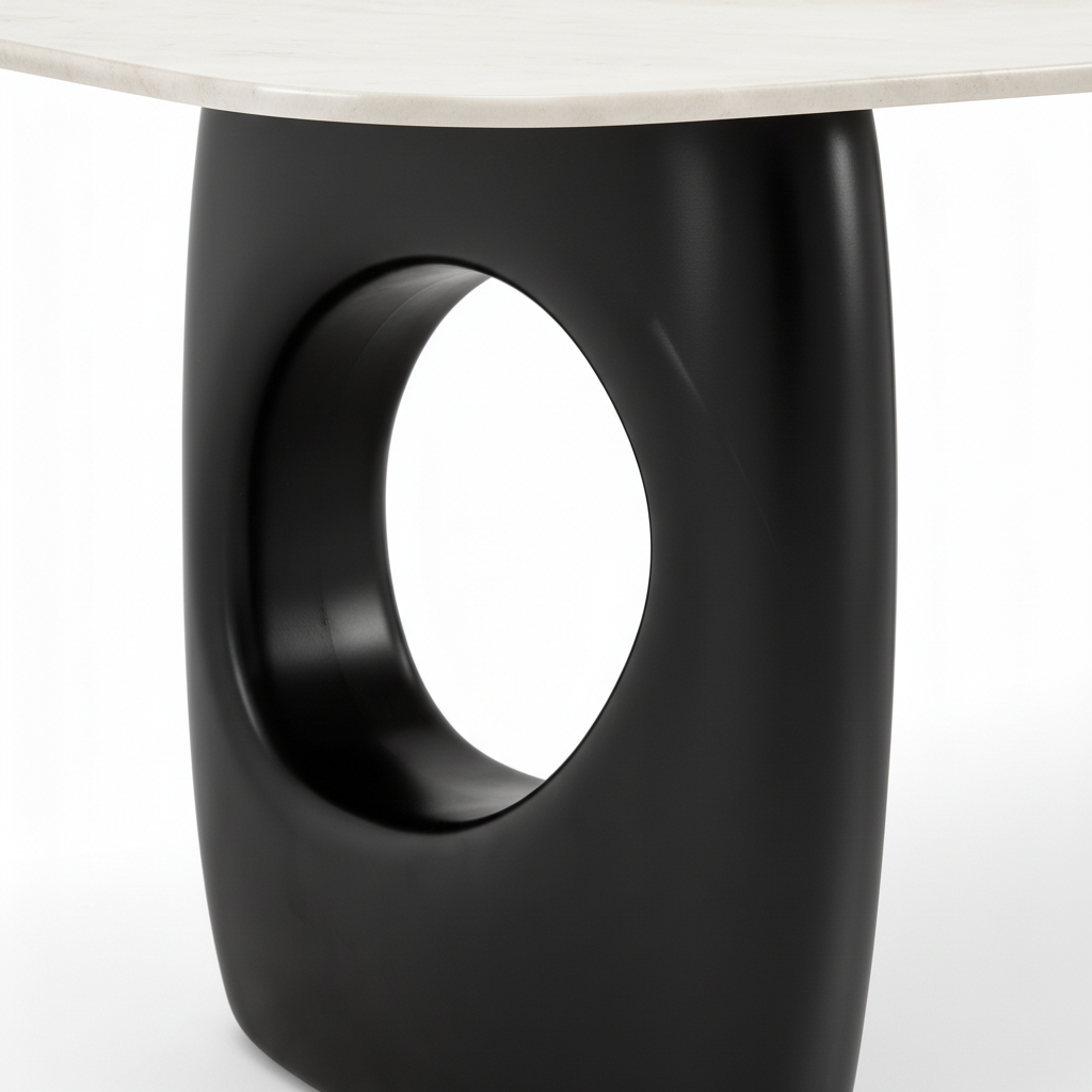 Briselle stone dining table glossy open support detail
