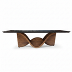 Varenne Marble Dining Table in marble and layered solid ash wood, true straight-on front view on a white background