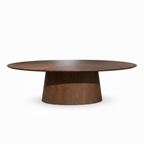 Valora Wood Dining Table in dark brown solid ash wood, straight-on front view on a white background