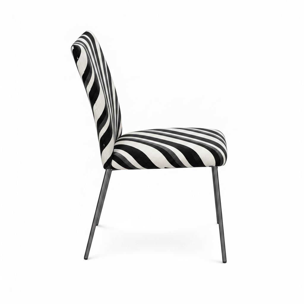 Adorienne Dining Chair striped upholstered chair, 90-degree side view