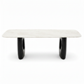Briselle stone dining table strict straight front view with slab supports