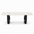 Briselle stone dining table strict straight front view with slab supports