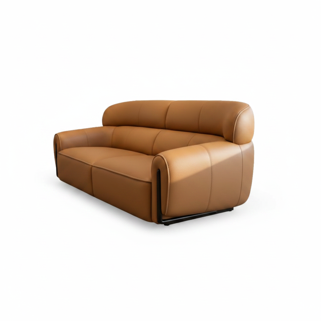 Right-side profile of the Mavero Leather Sofa with right armrest closest