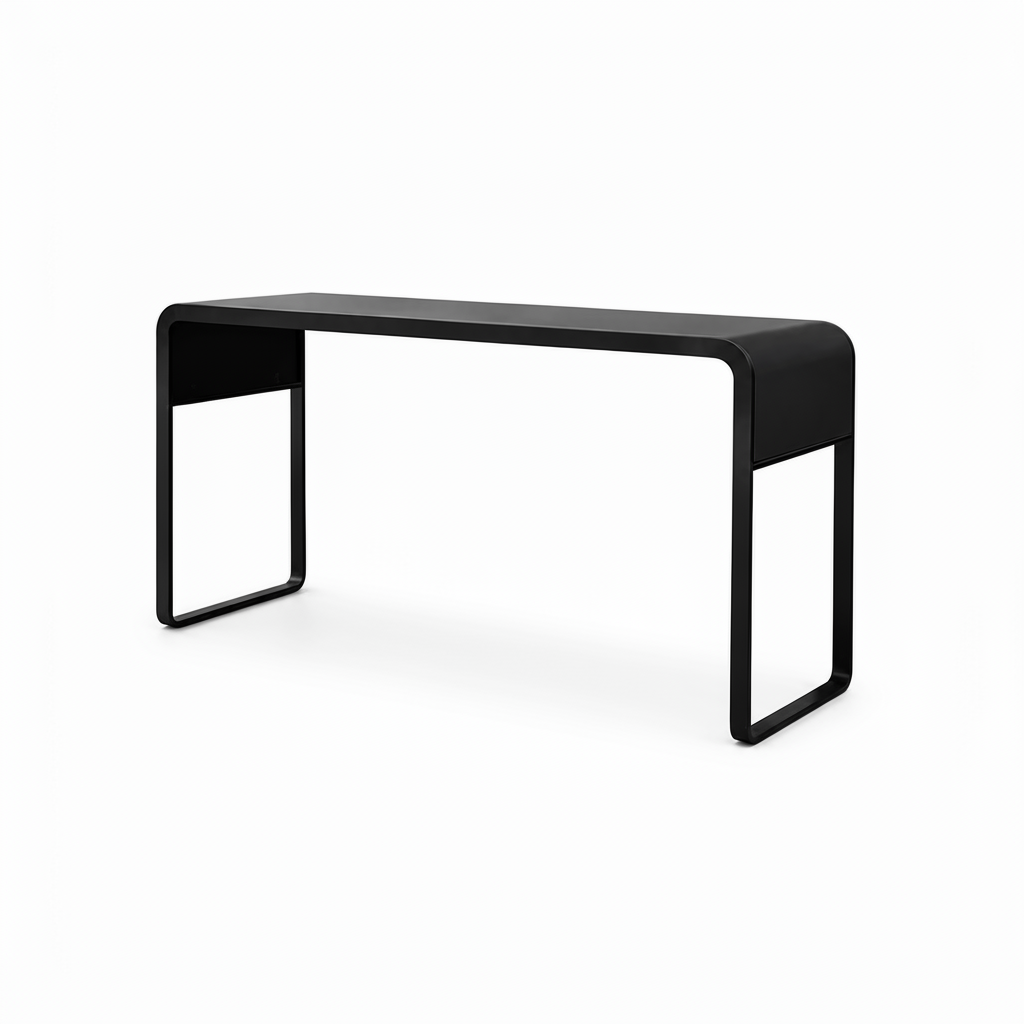 Left 45-degree view of the long black Larsen Noir End Table