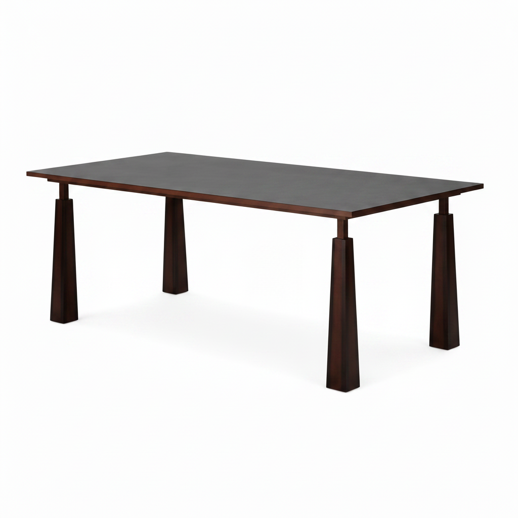 Jorisse Dining Table in solid wood and carbon steel, front-right 45-degree view