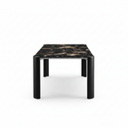 Urbelle Dining Table in black and wood, 90-degree side view on white background