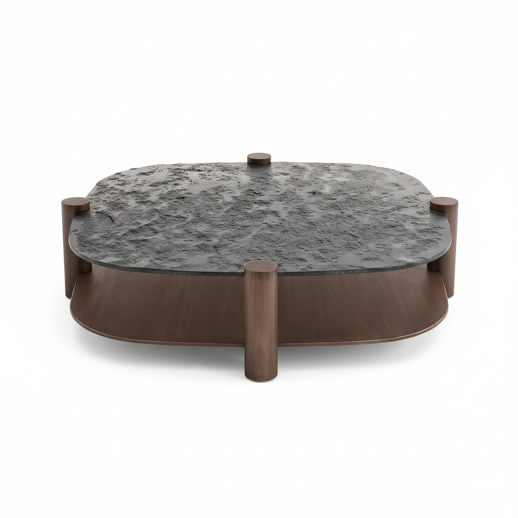 Gavorin Coffee Table with glass top and ash wood supports, straight front view on white background