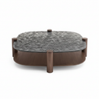 Gavorin Coffee Table with glass top and ash wood supports, straight front view on white background