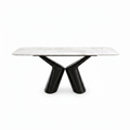 Sylvere Dining Table in marble and stainless steel, straight front view on white background