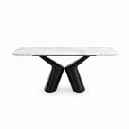 Sylvere Dining Table in marble and stainless steel, straight front view on white background