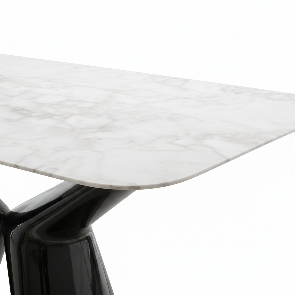 Close-up of Sylvere Dining Table marble tabletop edge and surface
