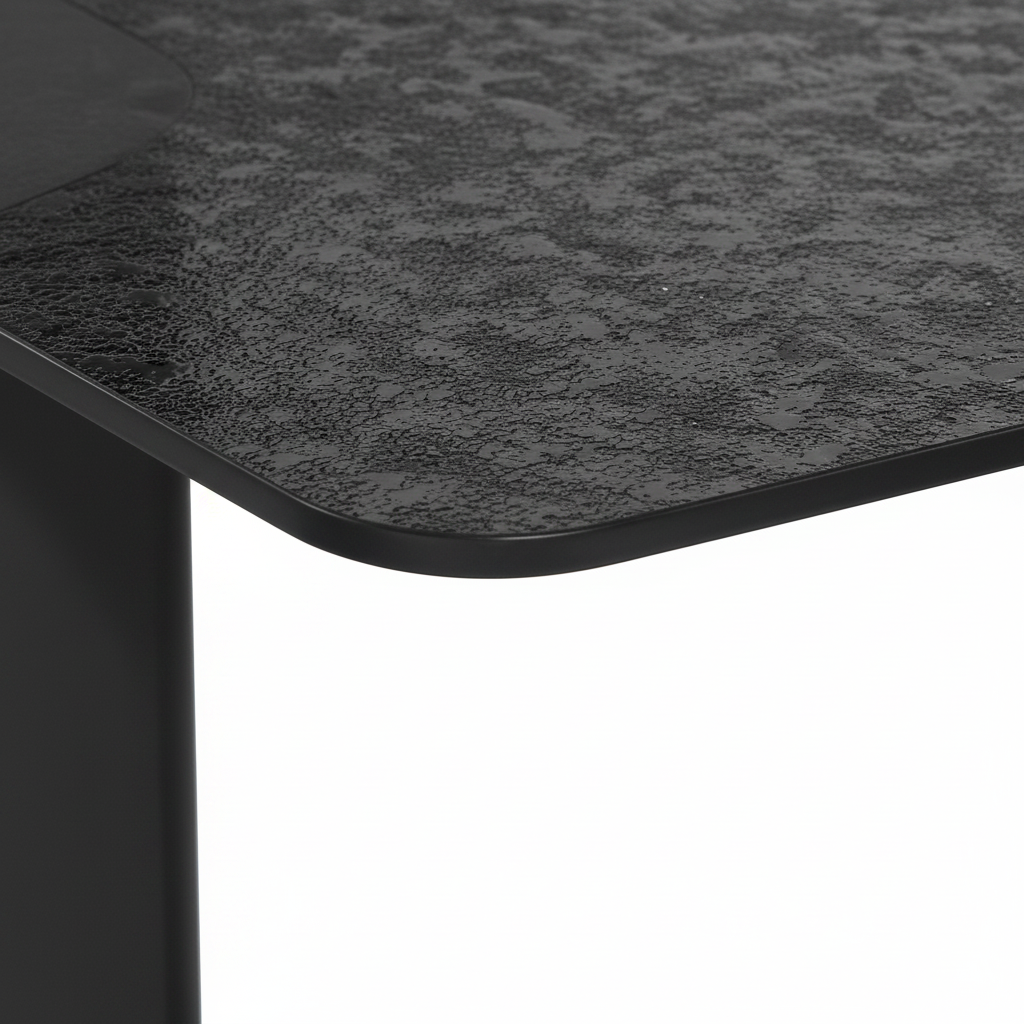 Close-up of the textured black glass tabletop on the Zavelle End Table