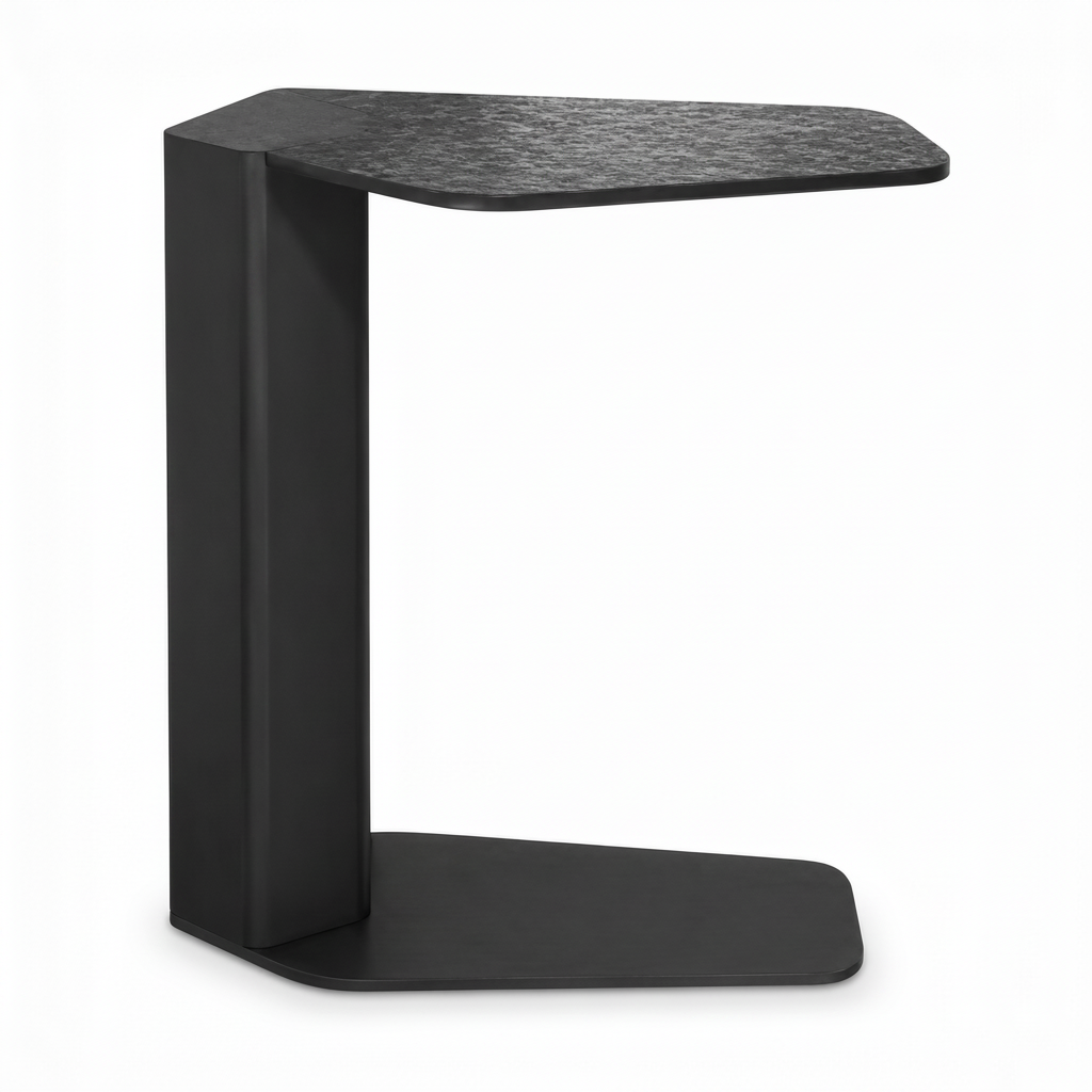 Left 45-degree view of the black glass Zavelle End Table