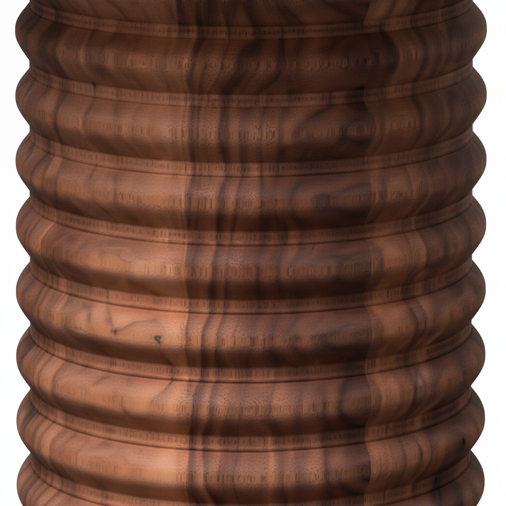 Close-up of the fluted brown wood pedestal on the Pavero End Table