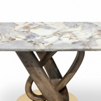 Remington Marble Dining Table marble tabletop edge and solid ash wood connection detail on a white background