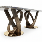 Remington Marble Dining Table crossed curved solid ash wood base detail on a white background