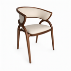 Amarante Dining Chair in cream upholstery and dark wood, right-facing 45-degree view on white background