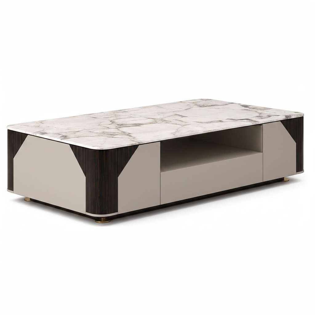 Zevrane Coffee Table high-angle view with dark wood veneer base on white background