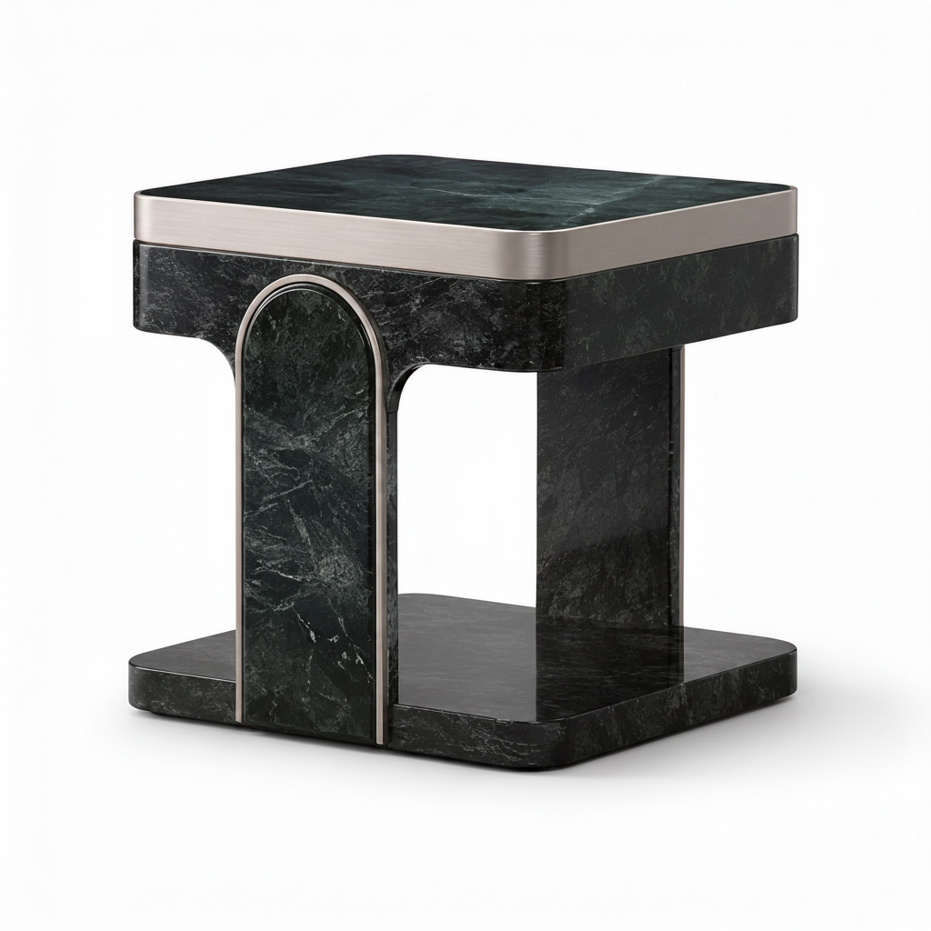 Left 45-degree view of the black marble Maurelle End Table