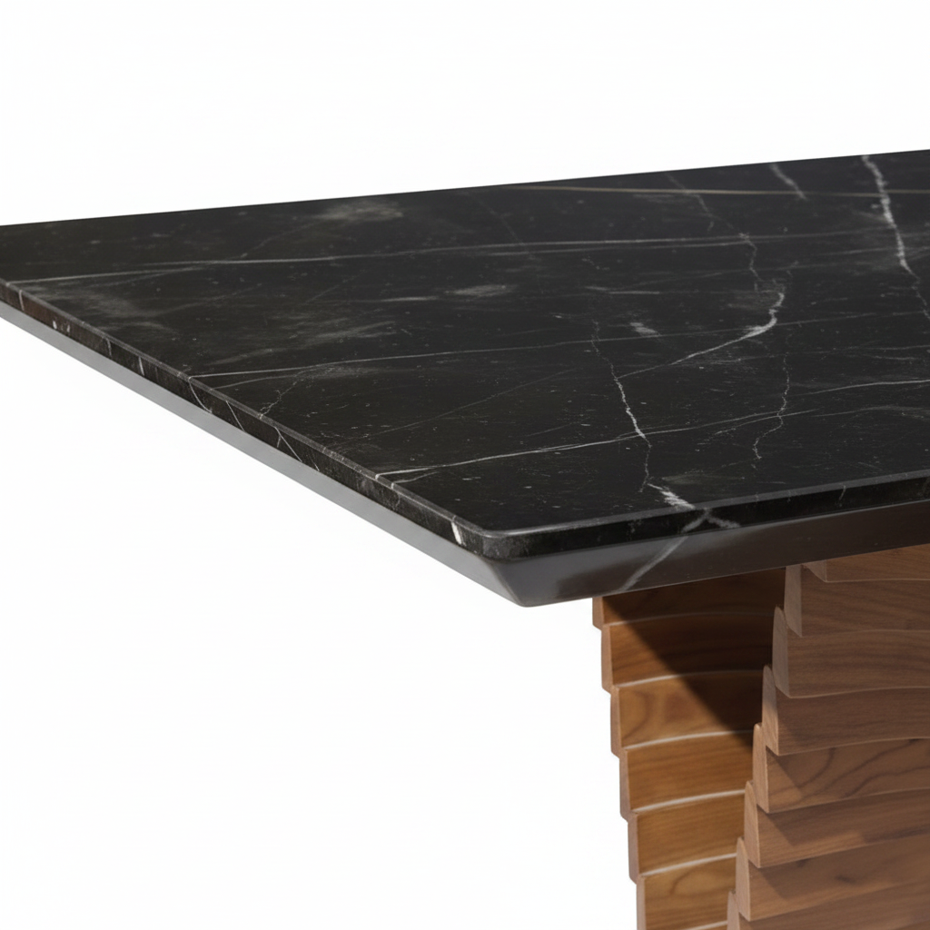 Close-up of the Halcyon Dining Table tabletop surface and edge detail