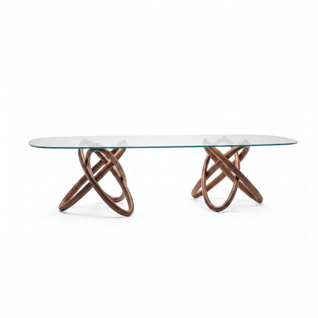 Elaris Glass Dining Table in a straight front view on a white background