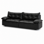 Liorenzo Sofa black leather tufted cushions, wider right-front 45-degree view