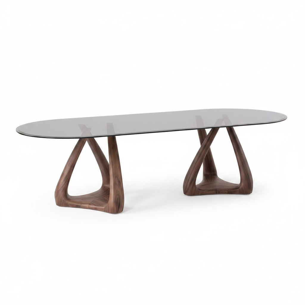 Arden Ash Glass Dining Table in a left-to-right 45-degree view on a white background
