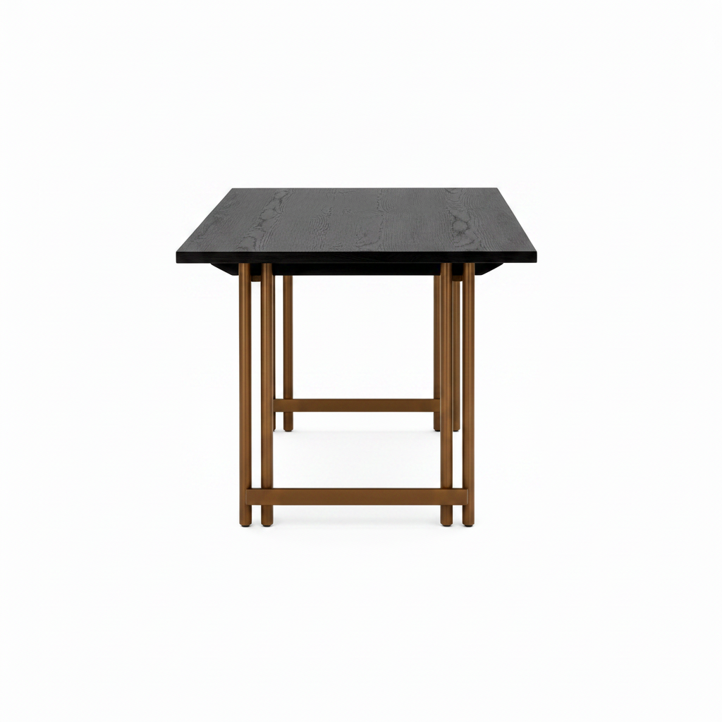 Sorelian Dining Table in ash wood, 90-degree side view on white background