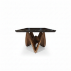 Varenne Marble Dining Table in marble and layered solid ash wood, true 90-degree short-end side view on a white background