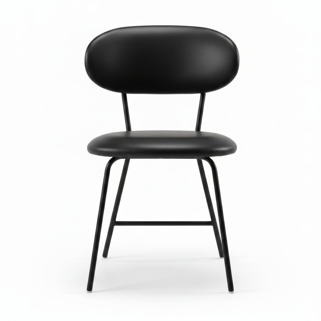 Wavessa Dining Chair black leather dining chair, straight front view