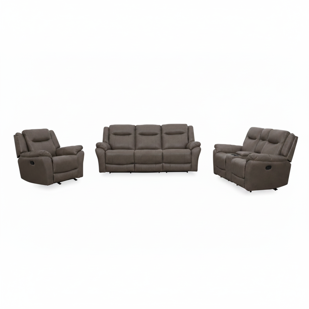 Asterwyn Leather Sofa Set brown gray leather right front 45 degree view one