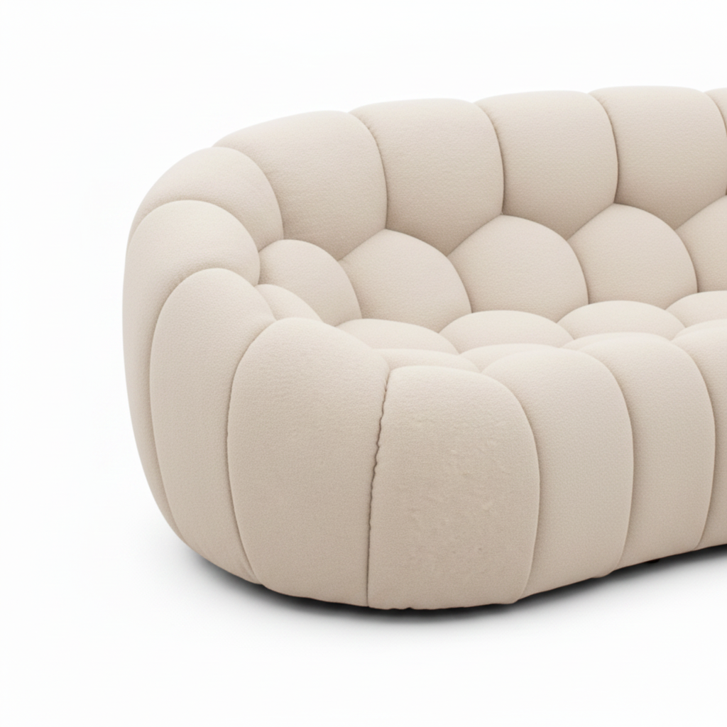 Close-up of the rounded arm and side quilting on the Cielmont Ardin Sofa