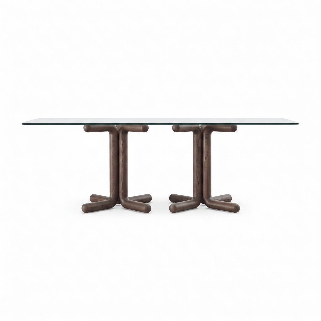 Lenora Marble Dining Table front view with front L-shaped legs opening forward