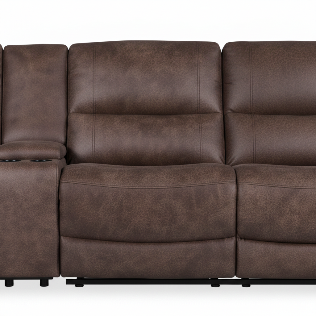 Close-up of the Granvelle sectional's woven upholstery fabric with piping seams and cushion edge on a white background.