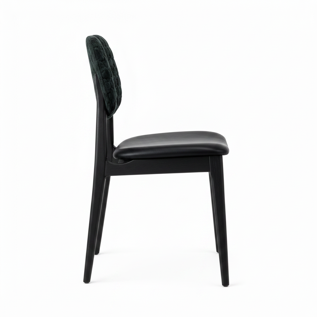 Quessan Dining Chair black upholstered dining chair, 90-degree side view