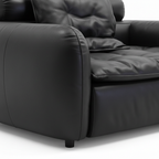 Evarique Sofa black leather right armrest side panel and seat edge detail