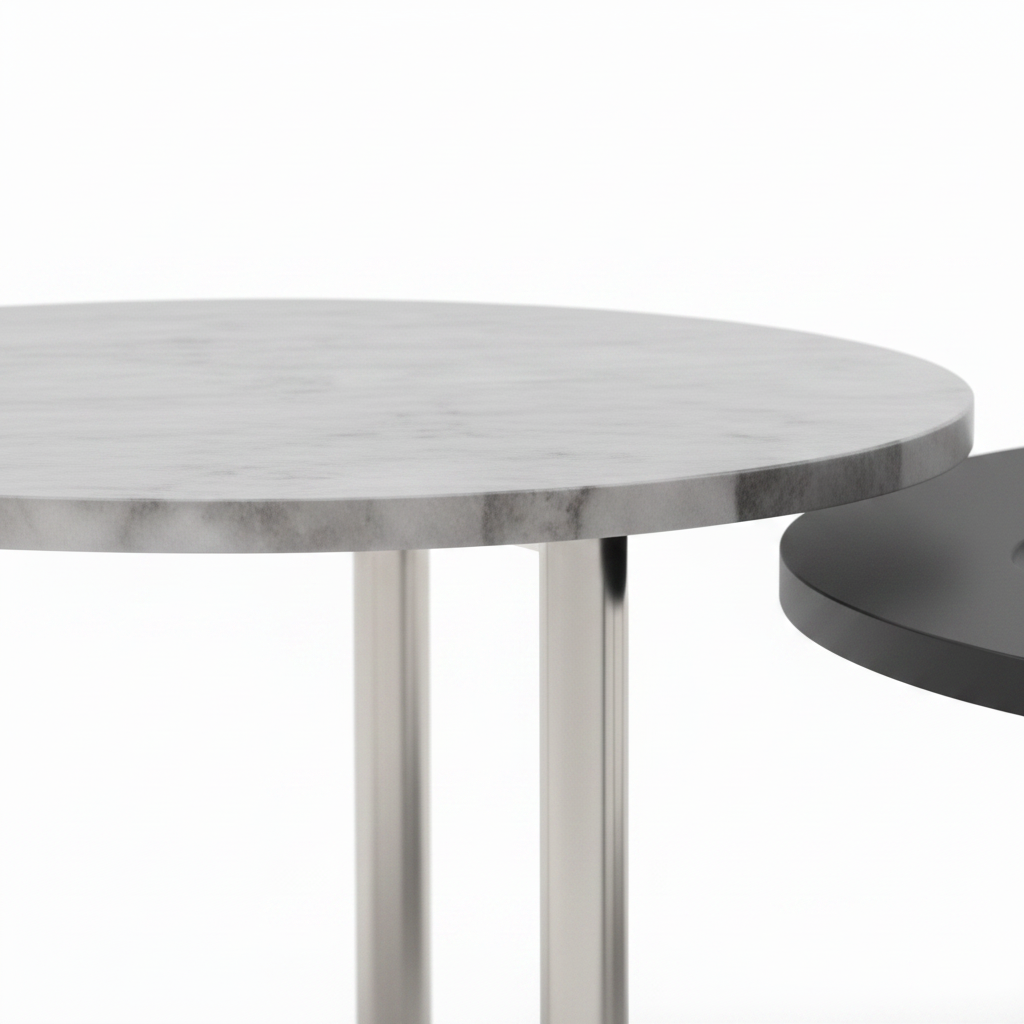 Tervelle Coffee Table white tabletop and silver leg connection detail