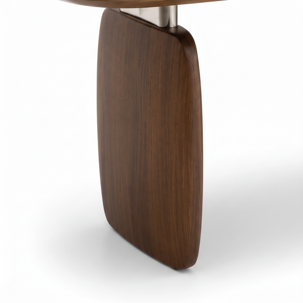 Falesse dining table dark wood support and rounded edge detail