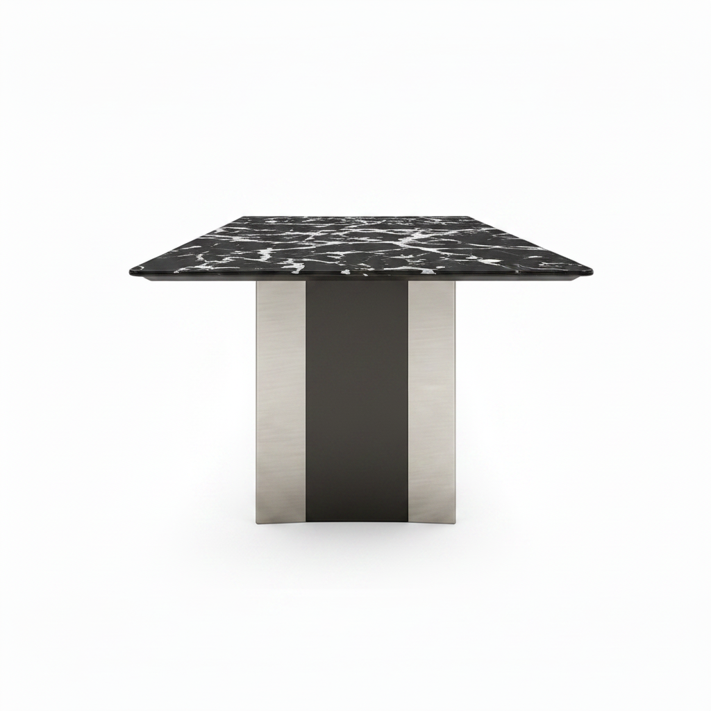 Delyra stone dining table true 90-degree end profile
