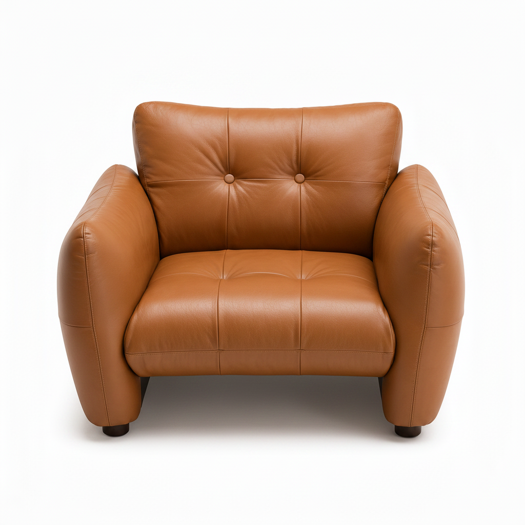Frelmont Sofa warm tan brown leather straight front view